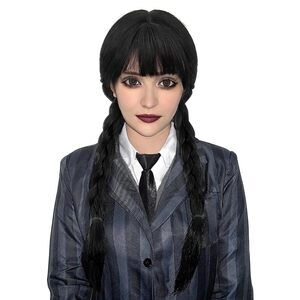Black Braided Wig Long Braid Wig With Bangs Women Halloween Cosplay Costume